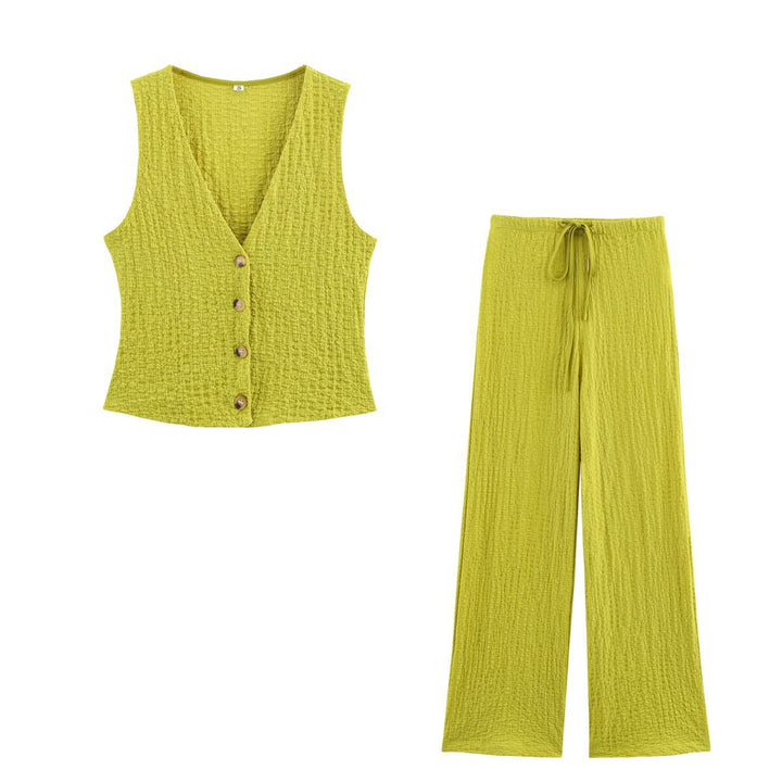 Damen nan leichte Crinkle-Loungebuxe mit weitem Bein und Tunnelzug Drune