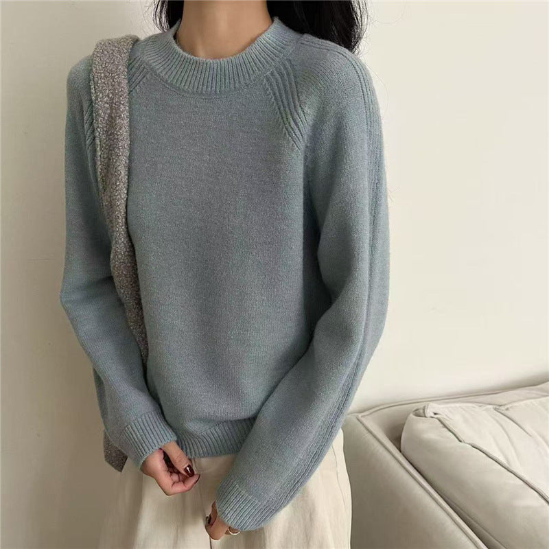 Damen lässiger Strickpullover mit Rundhalsausschnitt und feiner Struktur Drune