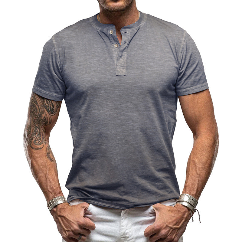 Herren nan athletisches Henley-T-Shirt aus strukturierter Slub-Baumwolle mit kurzer Knopfleiste Drune