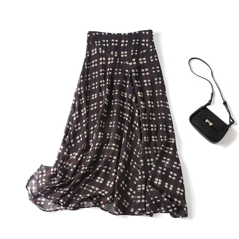 Damen Fließender Maxirock aus Chiffon mit geometrischem Allover‑Print und hoher Taille Drune