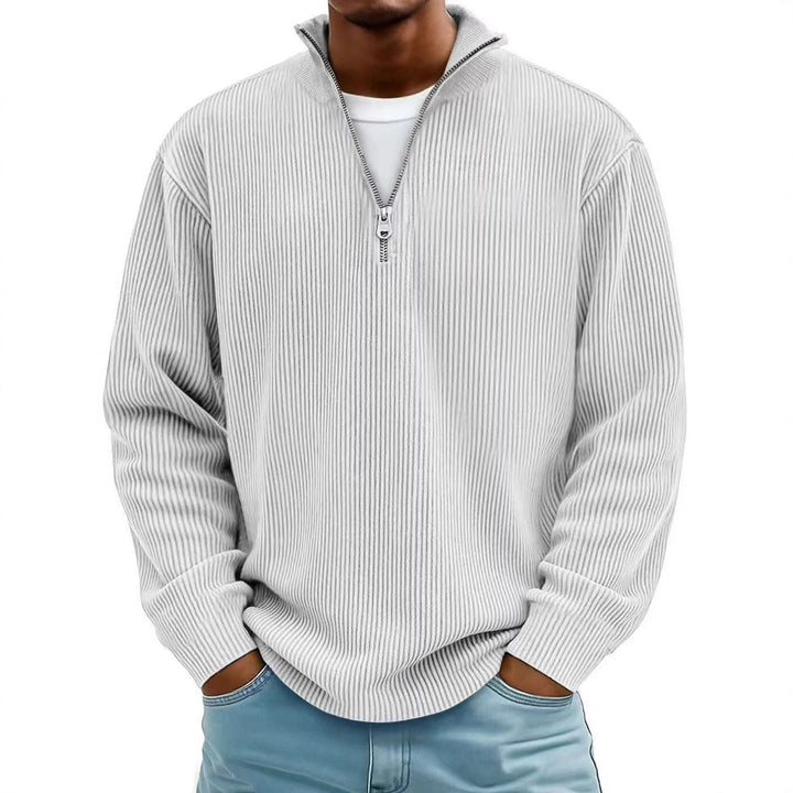 Herren gerippter Strickpullover mit Halbreißverschluss und Stehkragen Drune
