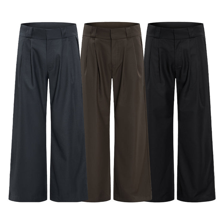 Herren Weite Bundfalten-Hose mit hoher Taille und Stretch-Baumwollmix Drune