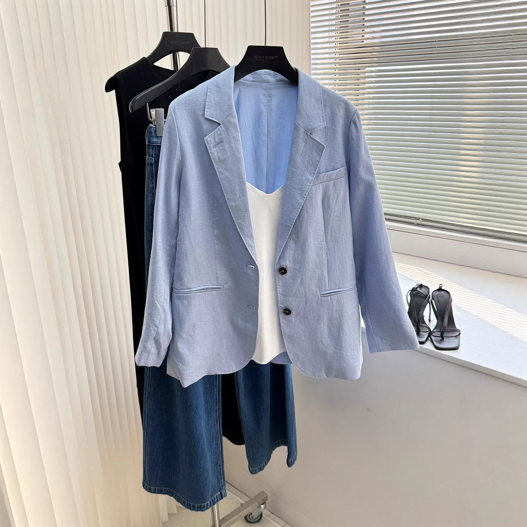 Damen Modischer Leinenblazer mit zwei Taschen Drune