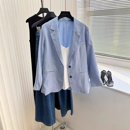 Damen Modischer Leinenblazer mit zwei Taschen Drune