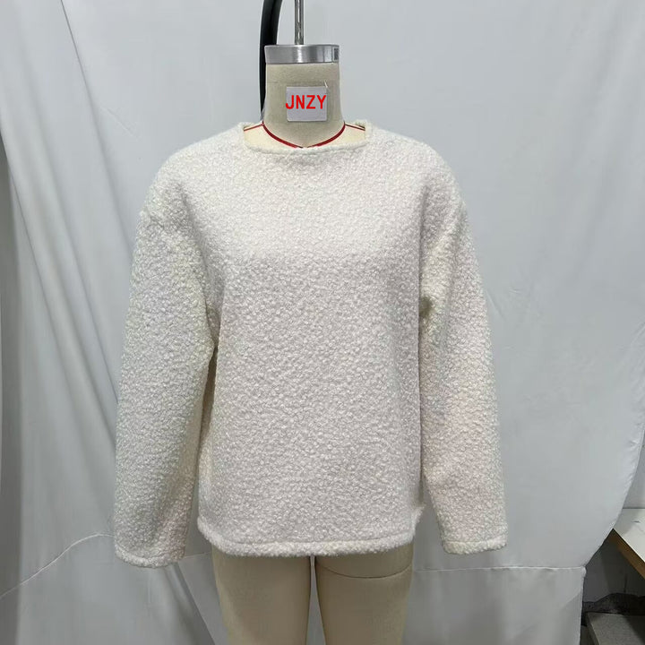 Damen nan kuscheliger Bouclé-Pullover mit Rundhalsausschnitt und entspannter Oversize-Silhouette Drune