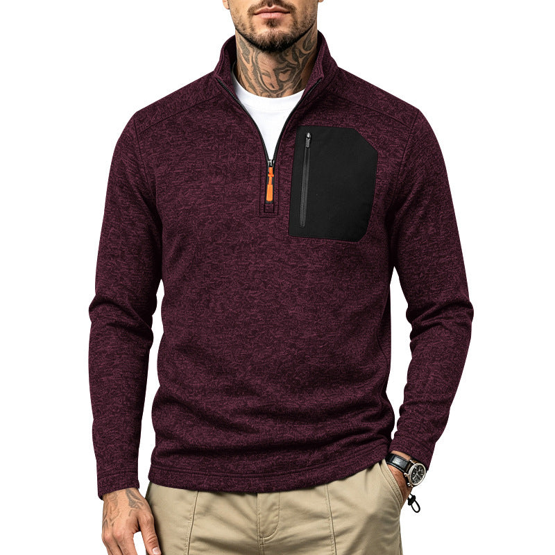 Herren Texturierter Troyer-Pullover mit halbem Reißverschluss und Brust-Zip-Tasche Drune