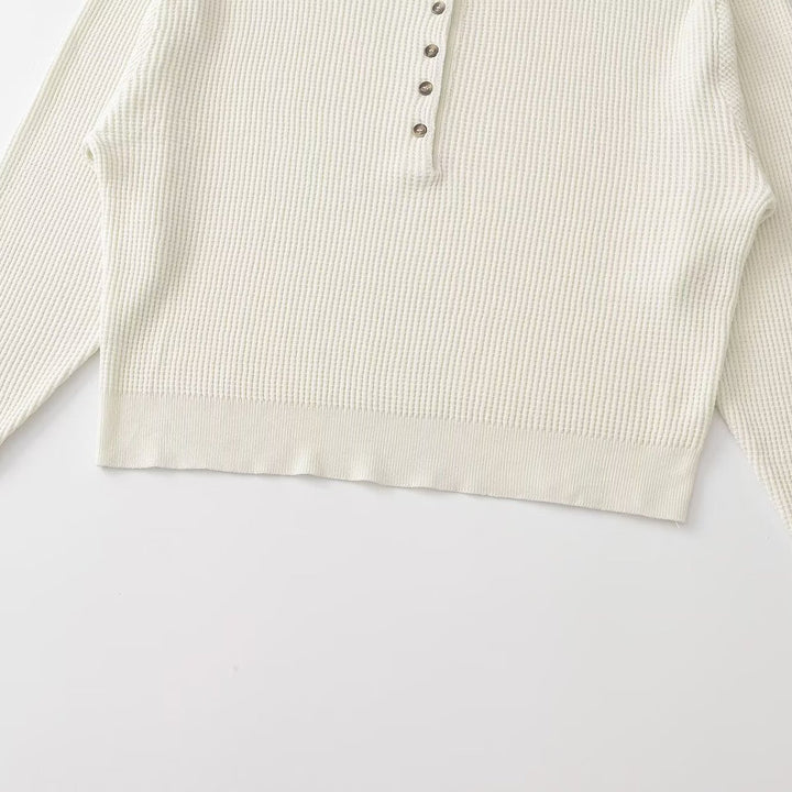 Damen Waffelstrick-Pullover mit halber Knopfleiste, Rundhals und entspanntem Oversize-Schnitt Drune