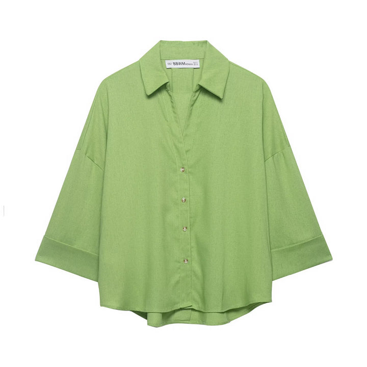 Damen Oversized-Hemdbluse mit kastiger Silhouette, weiten Kimonoärmeln und abgerundetem Saum Drune