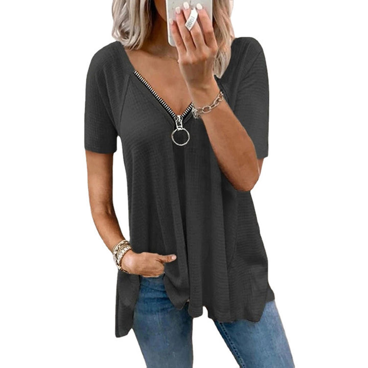 Damen lässiges T-Shirt mit stylischem Reißverschluss-Detail Drune