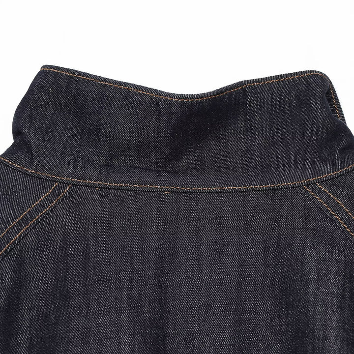 Damen Cropped Jeansjacke mit Taillengürtel, Stehkragen und Ballonärmeln Drune