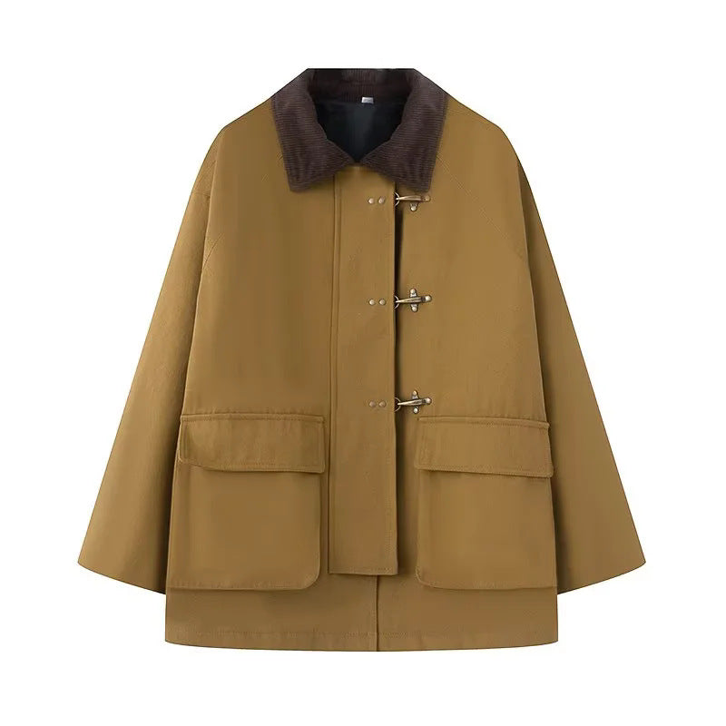 Damen nan oversize Cape-Mantel mit Cordkragen, Knebelverschlüssen und großen aufgesetzten Klappentaschen Drune