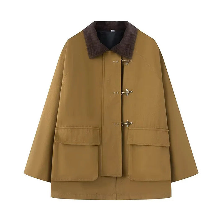 Damen nan oversize Cape-Mantel mit Cordkragen, Knebelverschlüssen und großen aufgesetzten Klappentaschen Drune