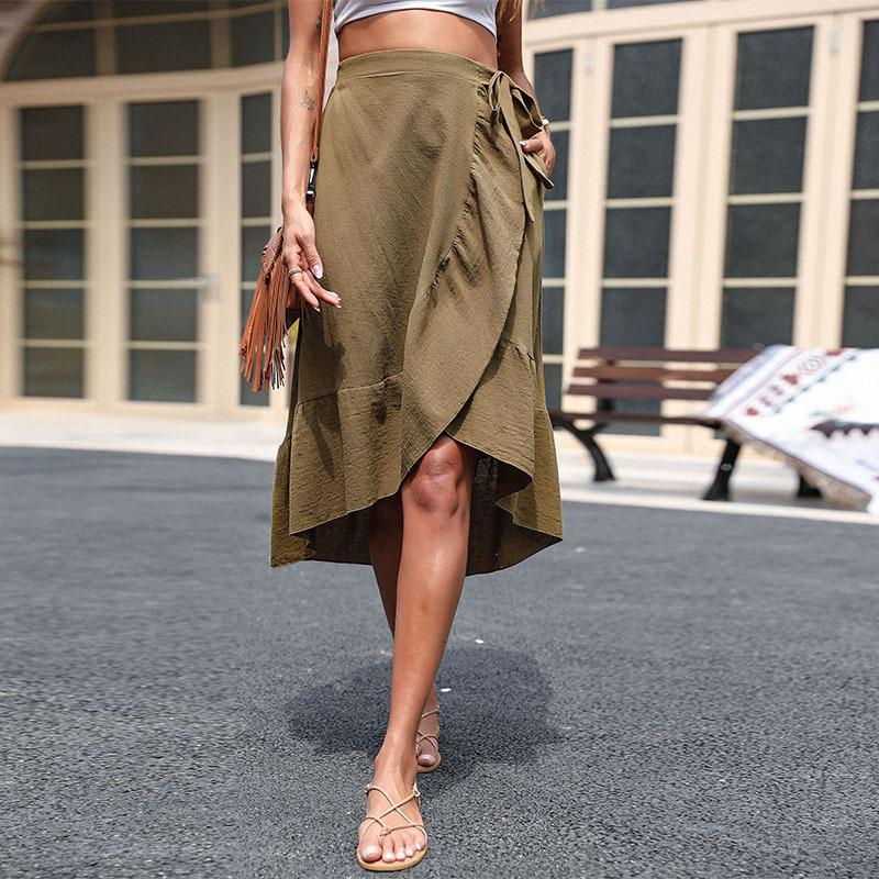 Damen Wickelrock mit asymmetrischem Saum und verspielten Rüschendetails Drune