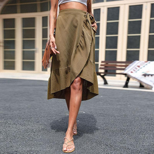 Damen Wickelrock mit asymmetrischem Saum und verspielten Rüschendetails Drune
