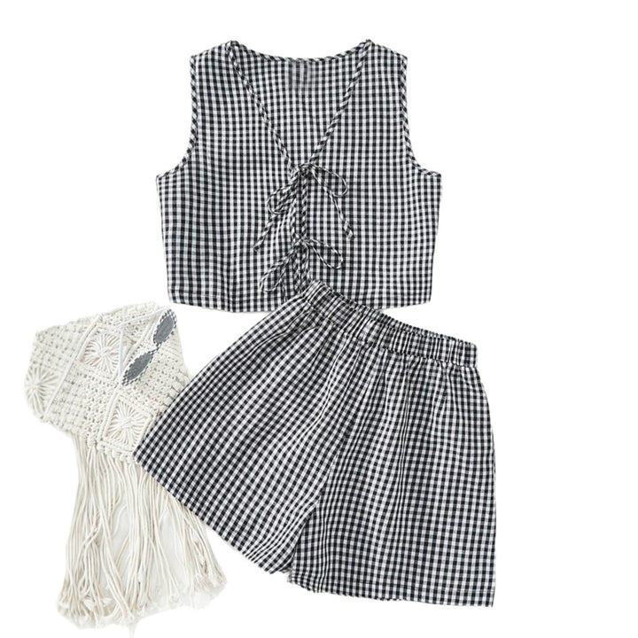Damen Sommerliches Karomuster Set Drune