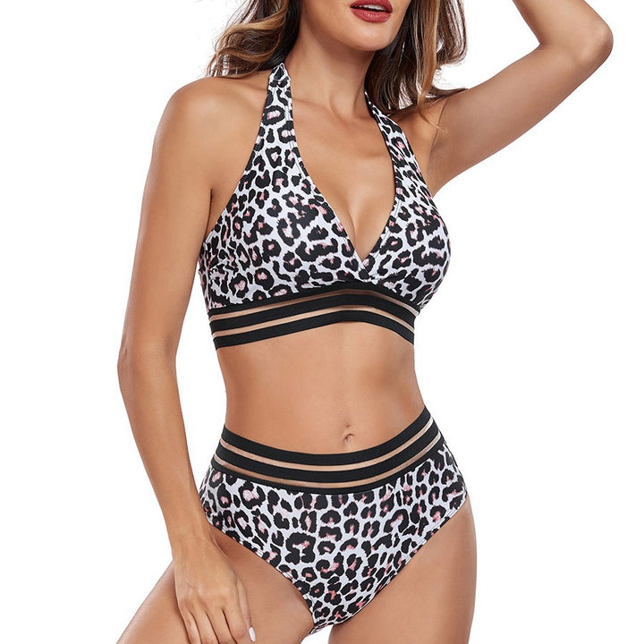 Damen Hochtailliertes Bikini-Set mit sportlichem Crop-Top und grafischem Muster Drune