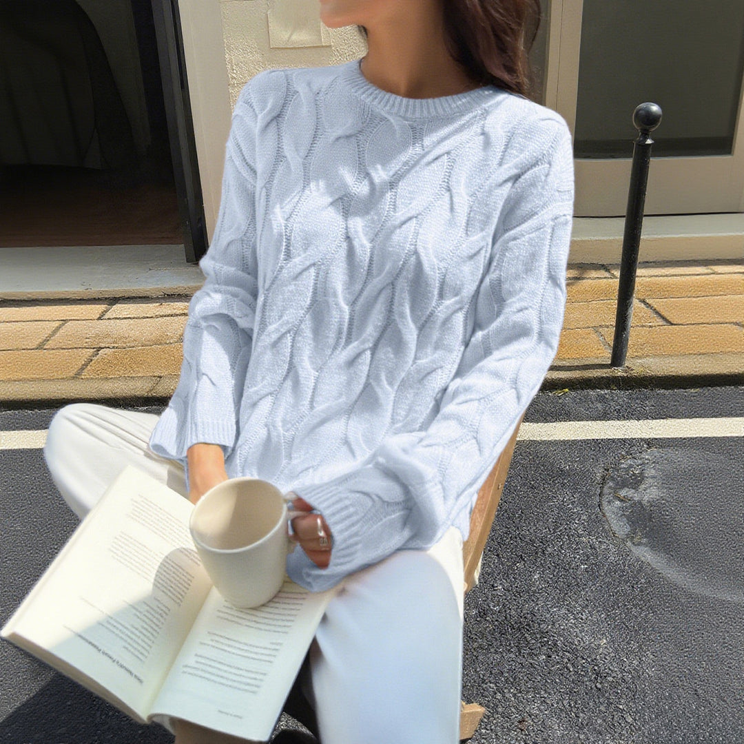 Damen nan oversized Zopfstrickpullover mit Rundhalsausschnitt und weichem Fall Drune