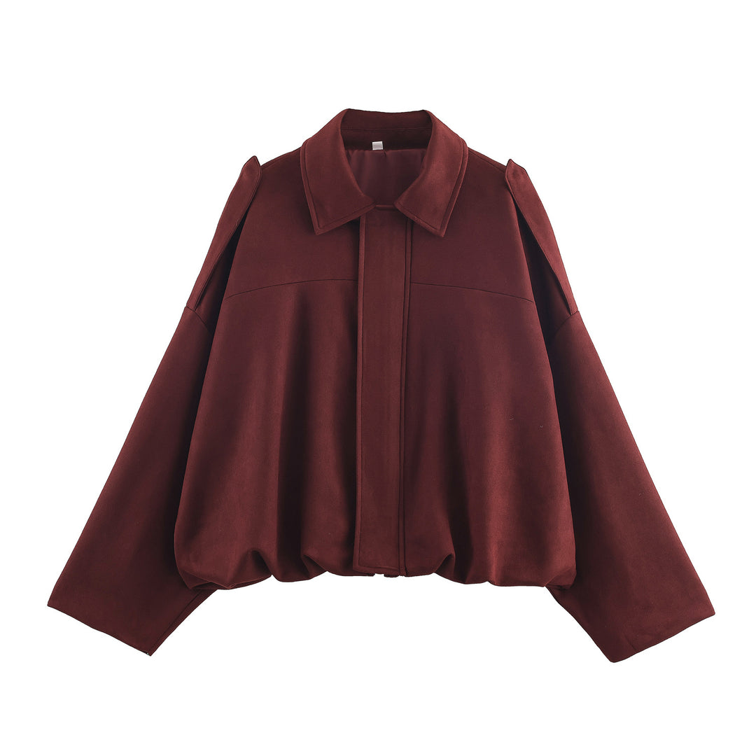 Damen nan oversized Cape-Jacke mit verdeckter Frontblende, Kragen und ballonförmigem Saum Drune
