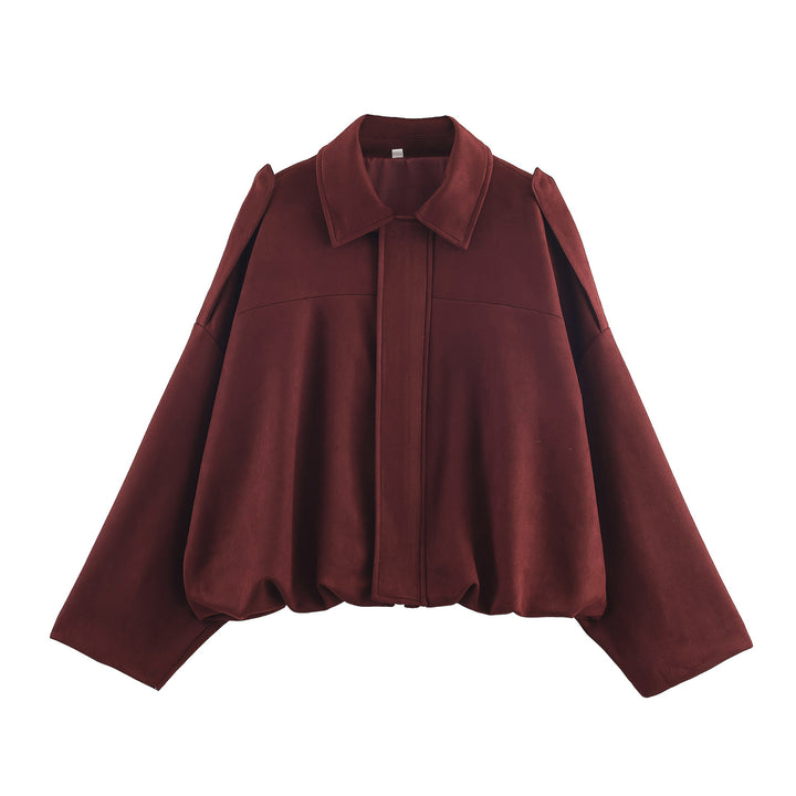 Damen nan oversized Cape-Jacke mit verdeckter Frontblende, Kragen und ballonförmigem Saum Drune