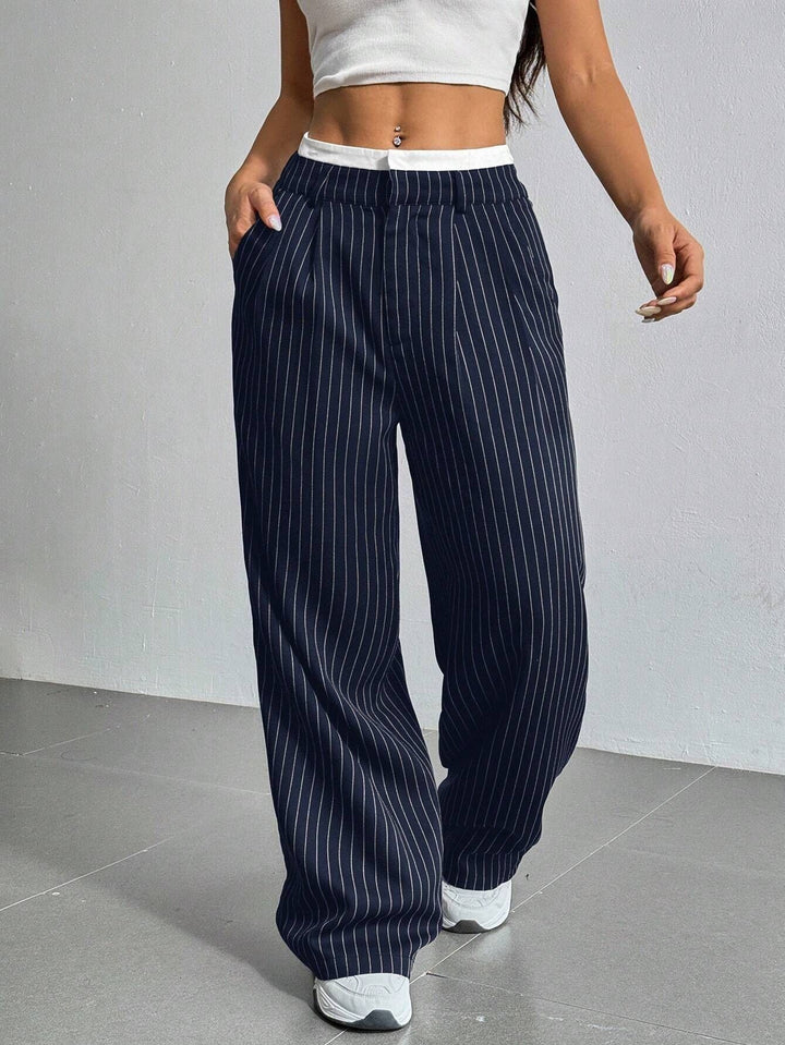 Damen Elegante und locker geschnittene Business-Hosen mit Streifen Drune