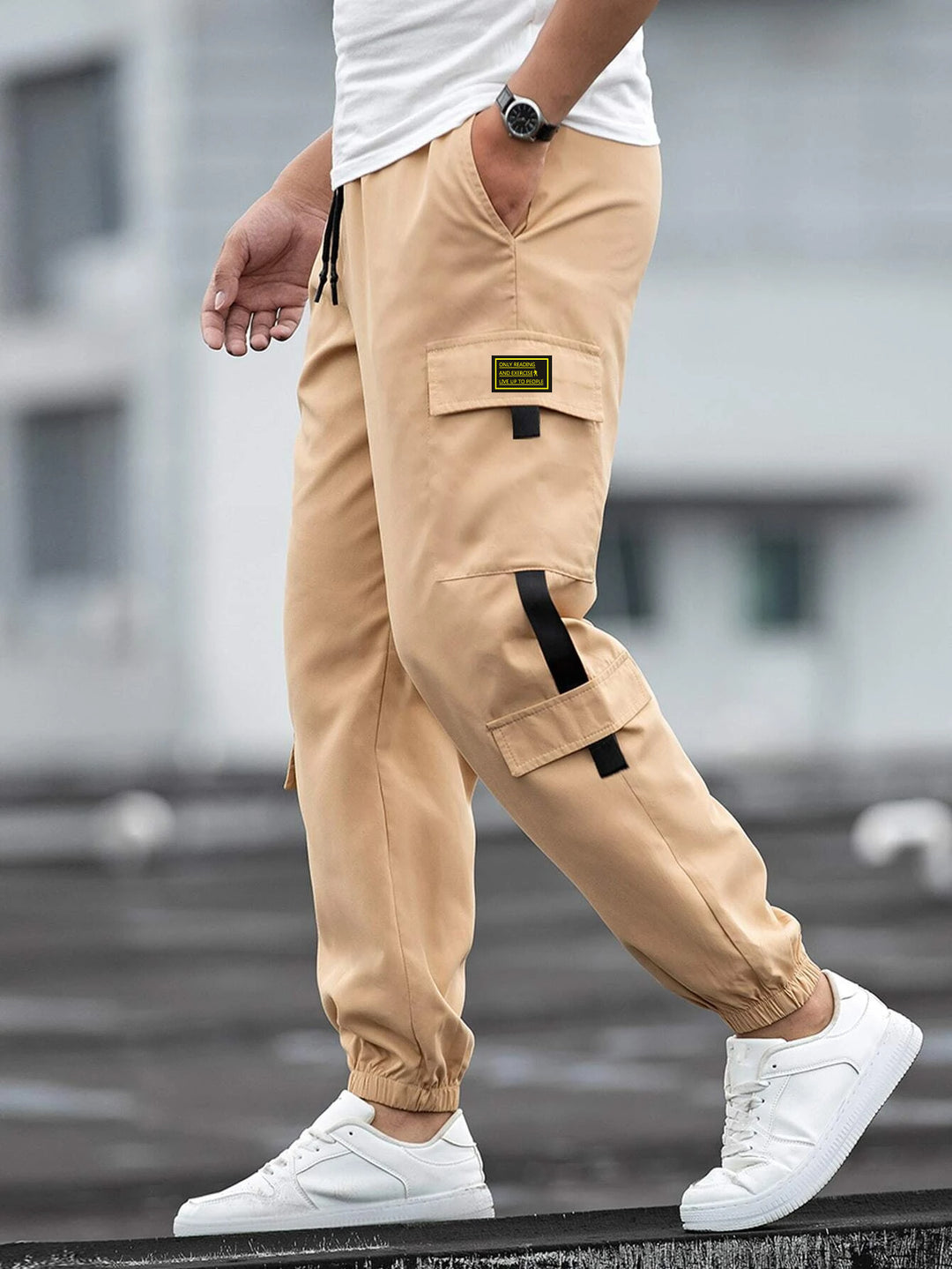 Herren modische Cargo-Joggerhose mit elastischem Bund, Kordelzug und mehreren Sicherheits- und Klappentaschen Drune
