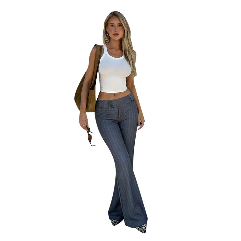 Damen elegante Schlaghose mit feinen Streifen und hohem Bund Drune