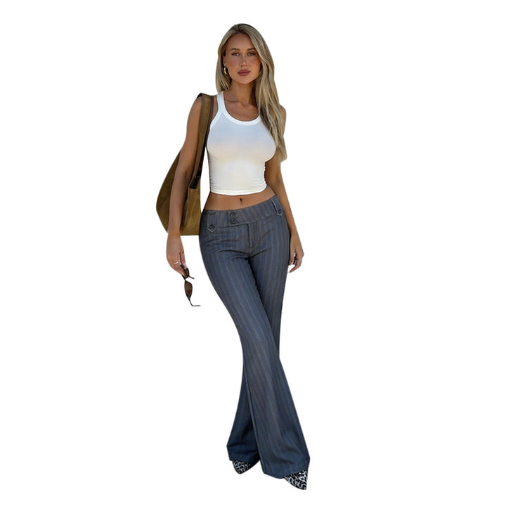 Damen elegante Schlaghose mit feinen Streifen und hohem Bund Drune