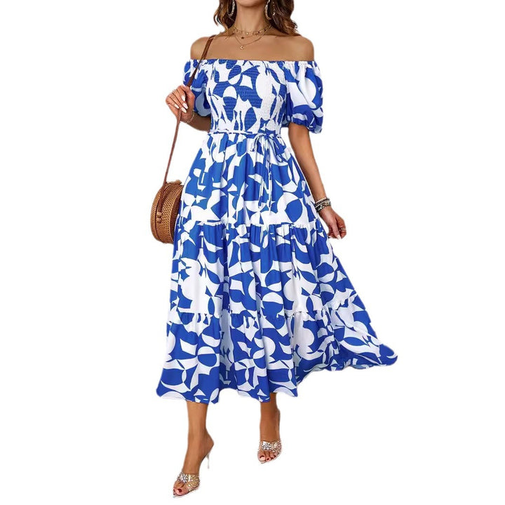 Damen Off-Shoulder Maxikleid mit voluminösen Ärmeln und print Drune