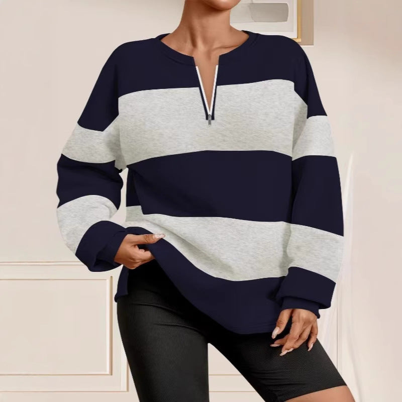 Damen modischer Sweatpullover mit Reißverschluss und gestreiftem Design Drune