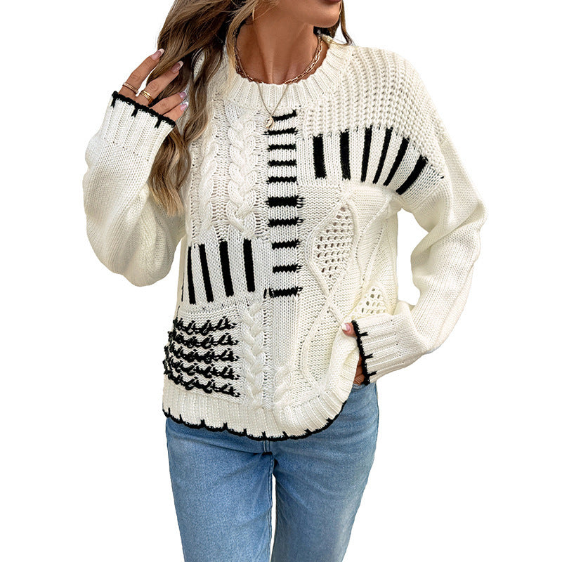 Damen Modischer Strickpullover mit Kontrastdetails Drune
