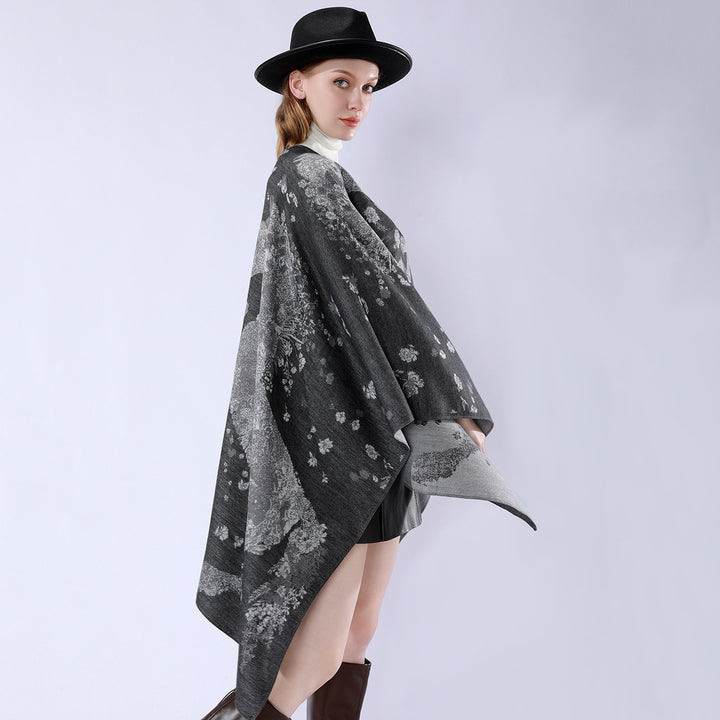 Damen Oversize-Wickelponcho im Kimono-Fall mit feinem Jacquardgewebe Drune