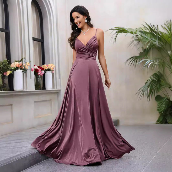 Damen Elegantes Maxikleid mit gerafftem Oberteil und schwingendem Saum Drune