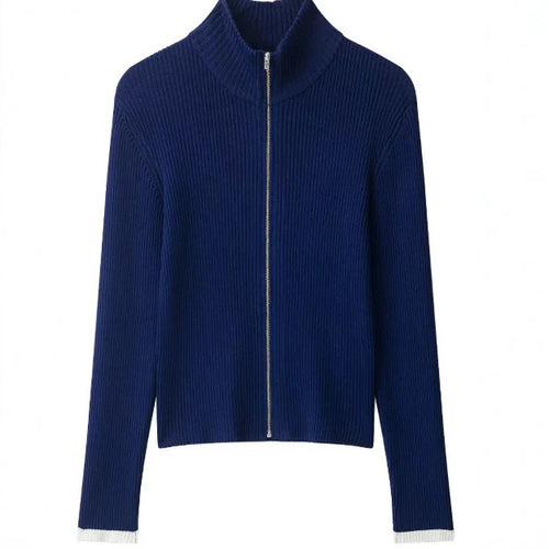 Damen Gerippter Zip-Cardigan mit Stehkragen und feiner Struktur Drune