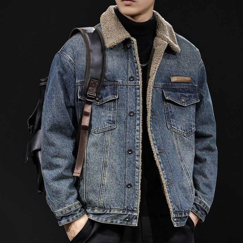 Herren Lässige Denimjacke mit Teddy-Futter Drune