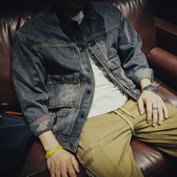 Herren Lässige Denim Jacke mit praktischen Taschen Drune