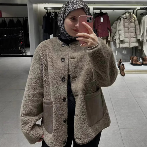 Damen nan Fleecejacke mit Teddyfutter und aufgesetzten Taschen Drune