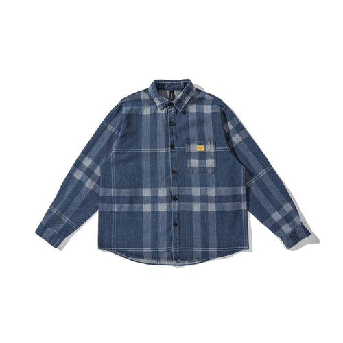 Herren Oversized Karo-Hemdjacke im Worker‑Style mit abgerundetem Saum und Brusttasche Drune
