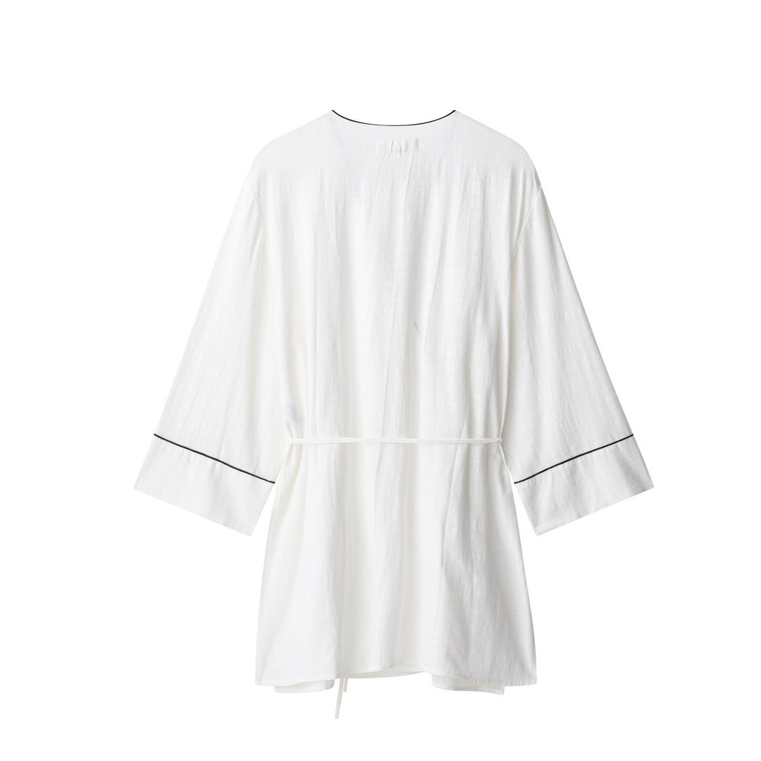 Damen Weite hochtaillierte Leinenmix‑Hose mit Cropped‑Bein und kontrastierender Bundpaspel Drune