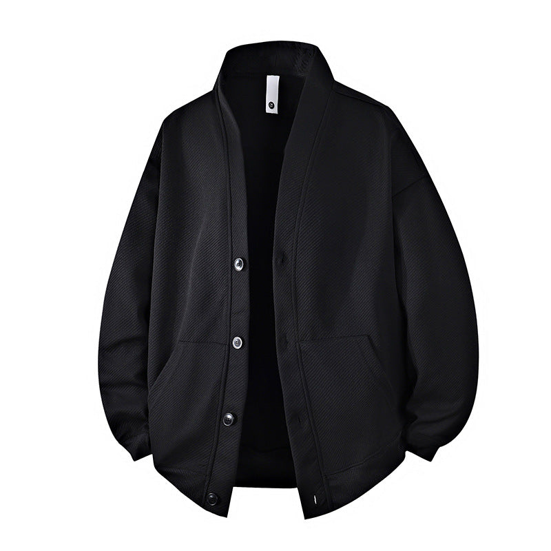 Herren strukturierter Strick-Cardigan-Blouson mit durchgehender Knopfleiste und aufgesetzten Eingrifftaschen Drune