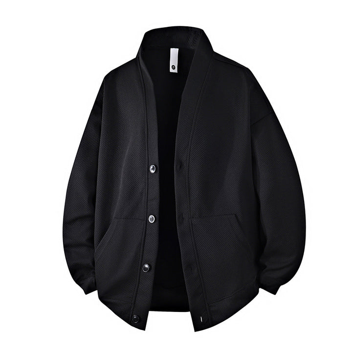 Herren strukturierter Strick-Cardigan-Blouson mit durchgehender Knopfleiste und aufgesetzten Eingrifftaschen Drune