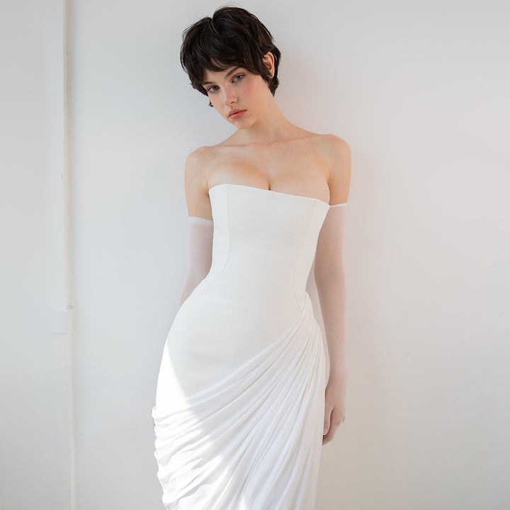 Frauen elegantes bodenlanges Kleid mit raffiniertem Drapierungseffekt Drune