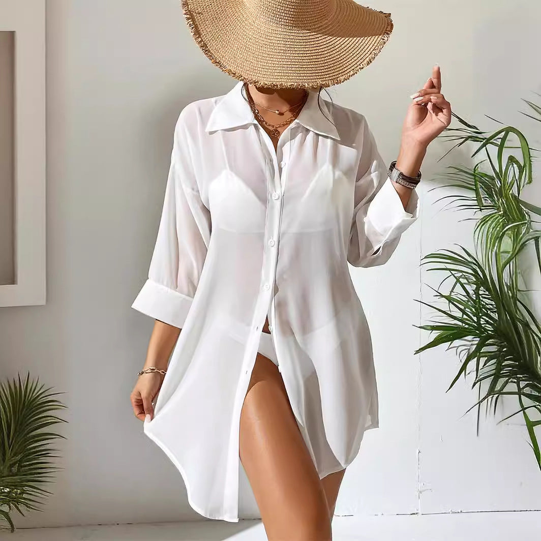 Damen transparenter Strandüberwurf Drune