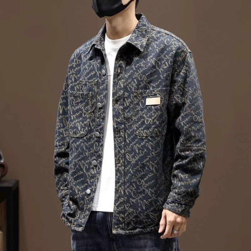 Herren Modische Denimjacke mit grafischem Muster Drune