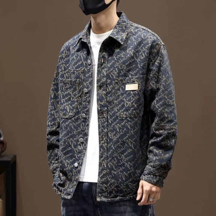 Herren Modische Denimjacke mit grafischem Muster Drune
