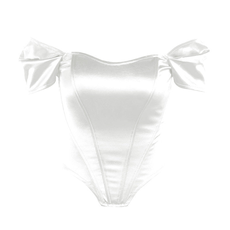 Damen elegantes Satin-Bustier mit Schulterdetails Drune