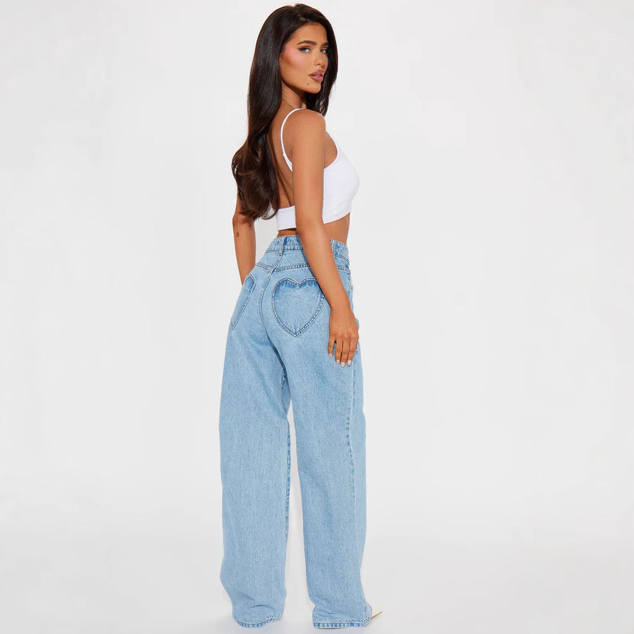 Damen Weite High-Waist Jeans mit klassischem Schnitt und ausgefransten Säumen Drune