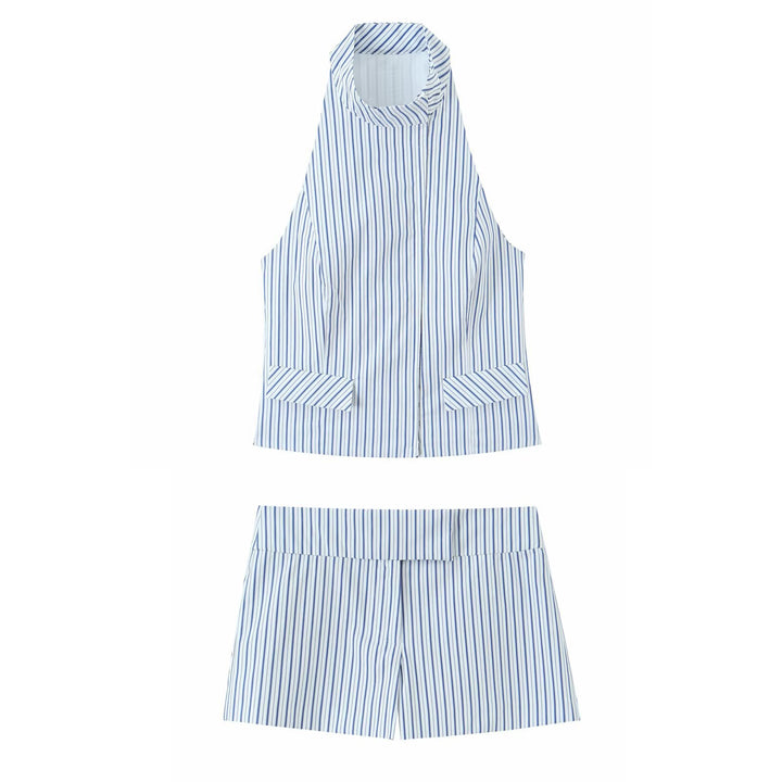 Damen elegante Shorts mit feinem Streifenmuster und hohem Bund Drune