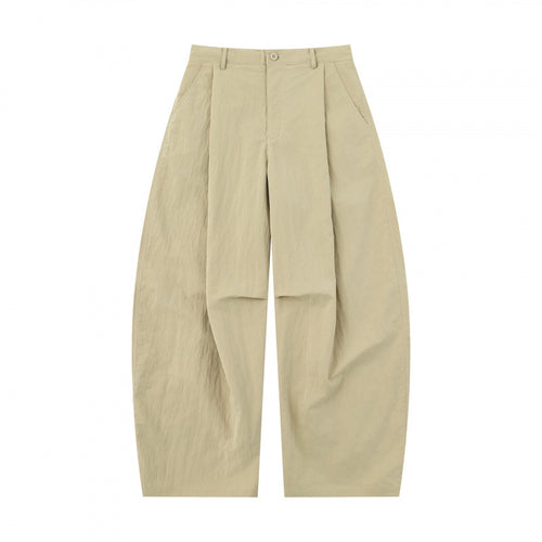 Damen Weite Ballonhose aus Baumwollmischung mit hohem Bund und elastischem Rückengummi Drune