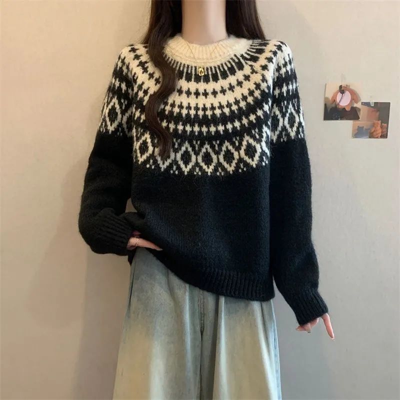 Damen Kuscheliger Strickpullover mit nordischem Muster Drune