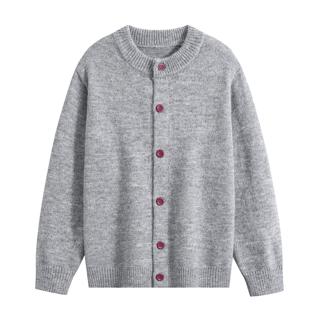 Damen Oversize-Strickjacke mit Rundhalsausschnitt, Rippsaum & Kontrastknöpfen Drune
